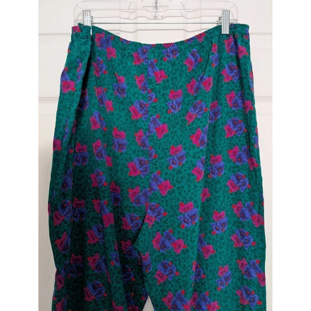 Gold Label Victorias Secret Floral Satin PJ Pants Green Womens Size Large Silky